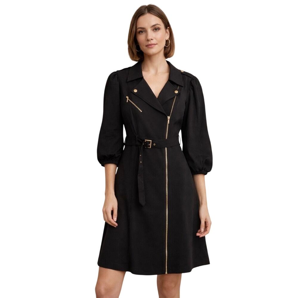 Nanette Lepore Belted Midi Dress / Trench Coat Size 14 in Charcoal Black NEW